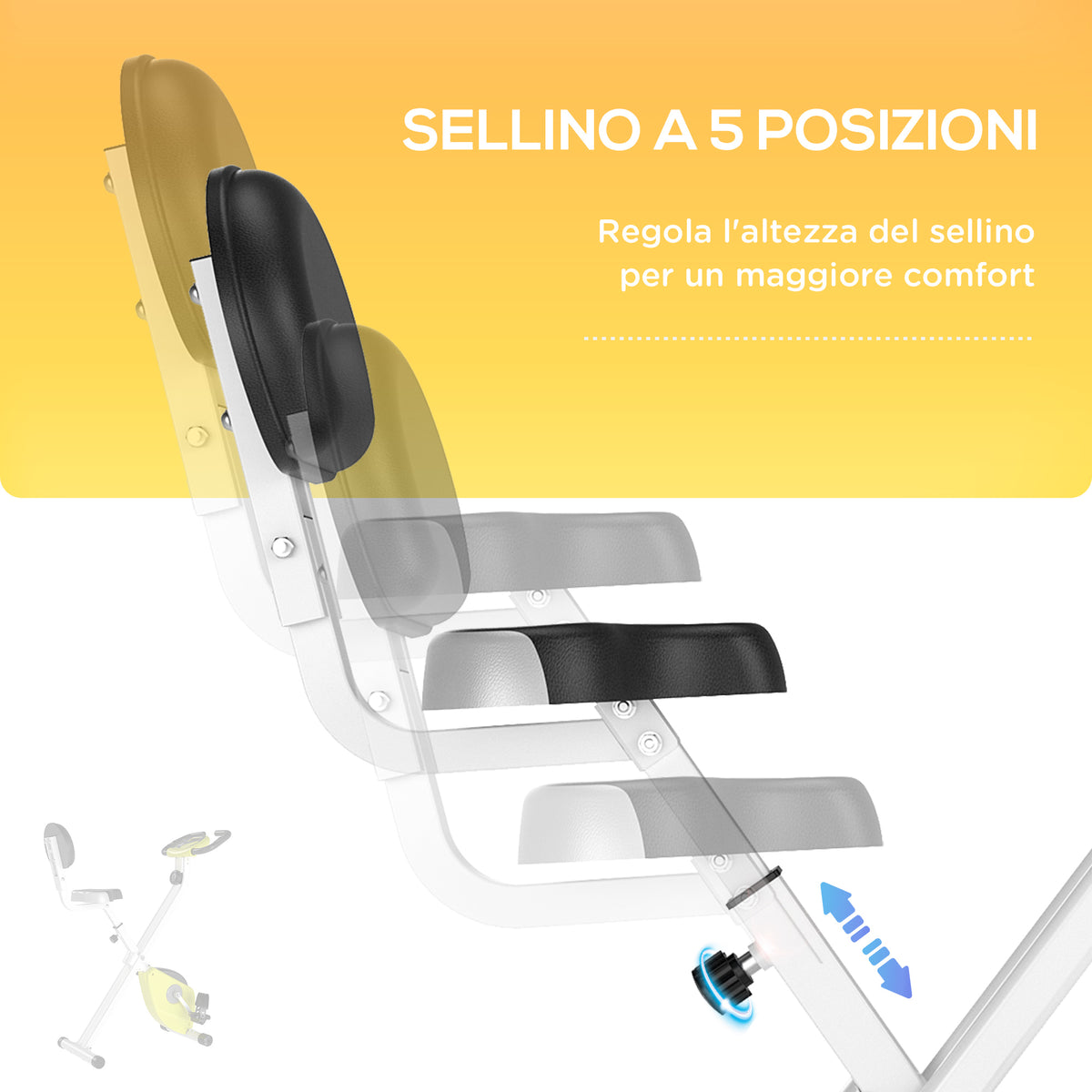 Cyclette Pieghevole da Fitness in Acciaio, Cyclette Magnetica Pieghevole da Casa con Altezza Regolabile, Resistenza Magnetica a 8 Livelli, Schermo LCD, 43x97x109cm, Giallo