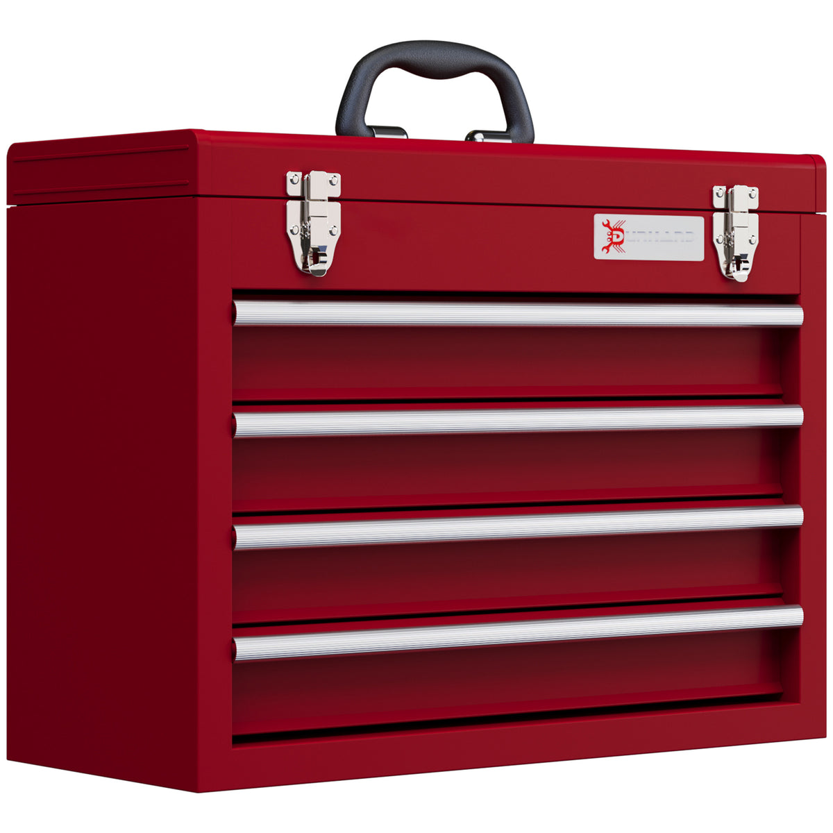 Cassetta Porta Attrezzi in Acciaio con 4 Cassetti, Vassoio Superiore a Doppia Serratura, 51x22x39.5 cm, Rosso
