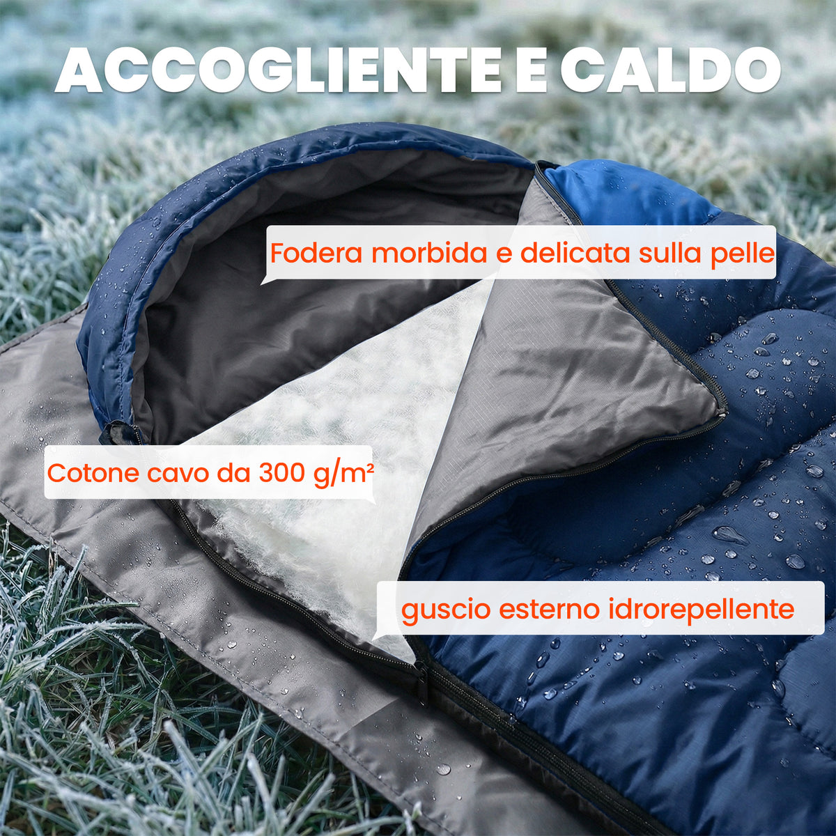 Sacco a Pelo Singolo per Adulti, Leggero e Compatto, 75x215 cm, Blu Navy