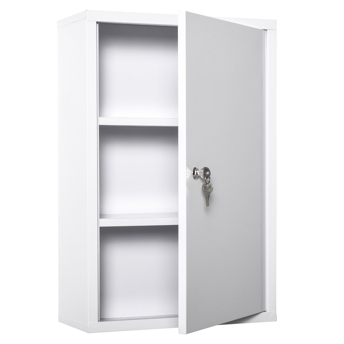 Armadietto Medicinali a 3 Livelli in Acciaio con 2 Chiavi e Montaggio a Parete, 40x18x60 cm, Bianco