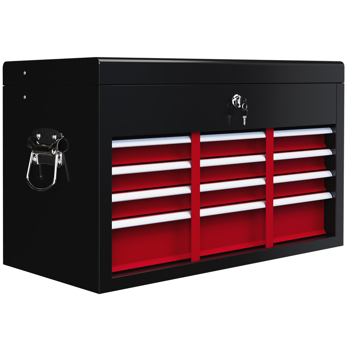 Cassetta per Attrezzi a 6 Cassetti in Acciaio con Serratura, 60x26x34cm, Nero e Rosso