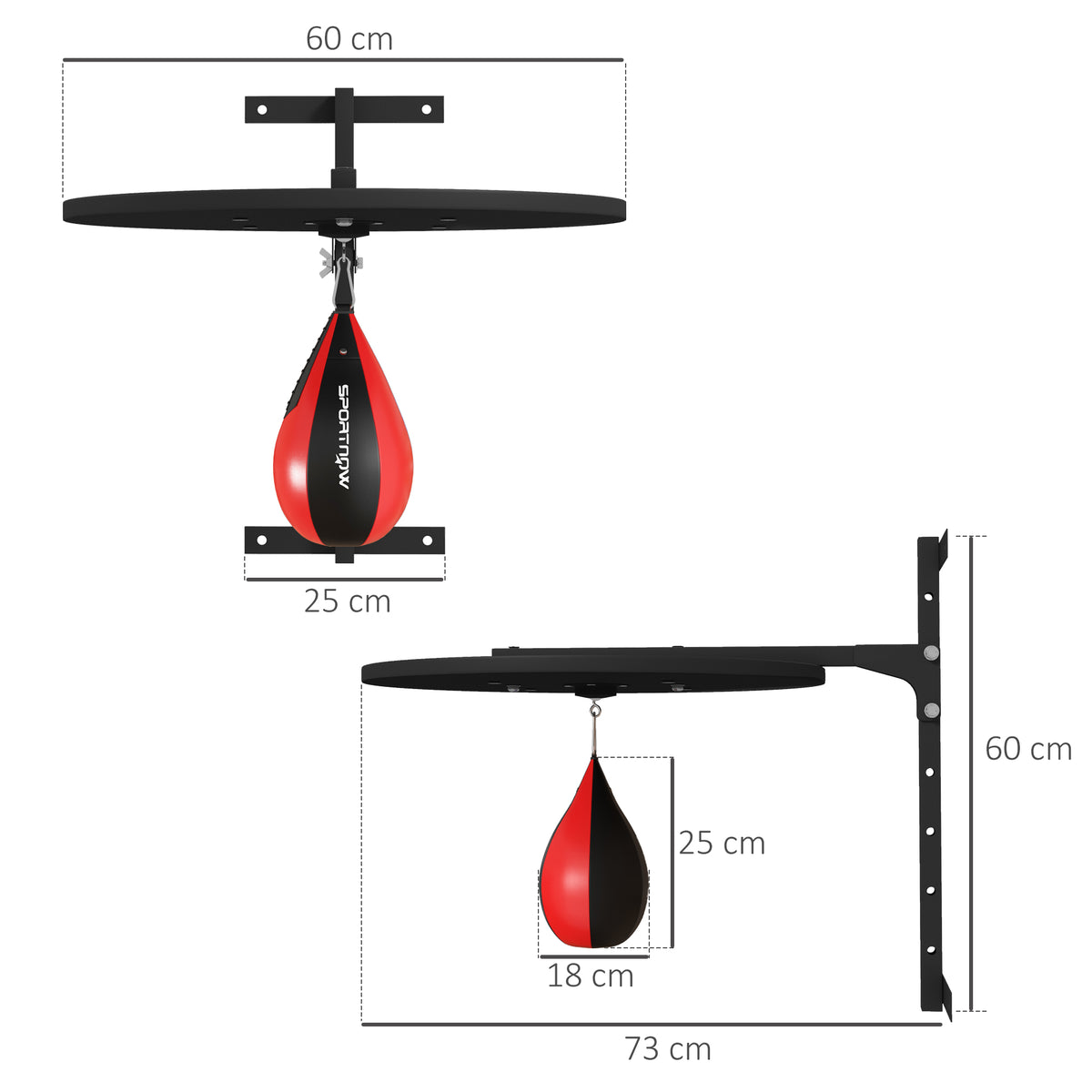 Punching Ball a Muro con Speed Bag Girevole a 360 e Regolabile su 7 Altezze, Nero e Rosso