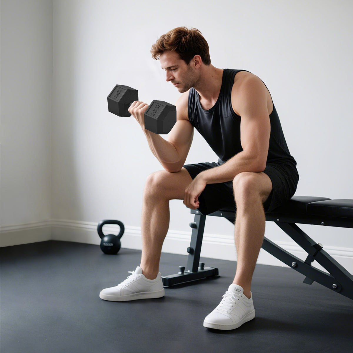 Manubrio Esagonale da 20kg in Acciaio e Gomma per Workout in Palestra, Casa e Ufficio, Nero