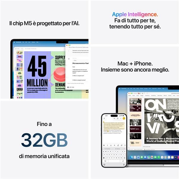 MacBook Air 15" M5 chip 10-core CPU 10-core GPU, 16GB, 1TB SSD - Argento