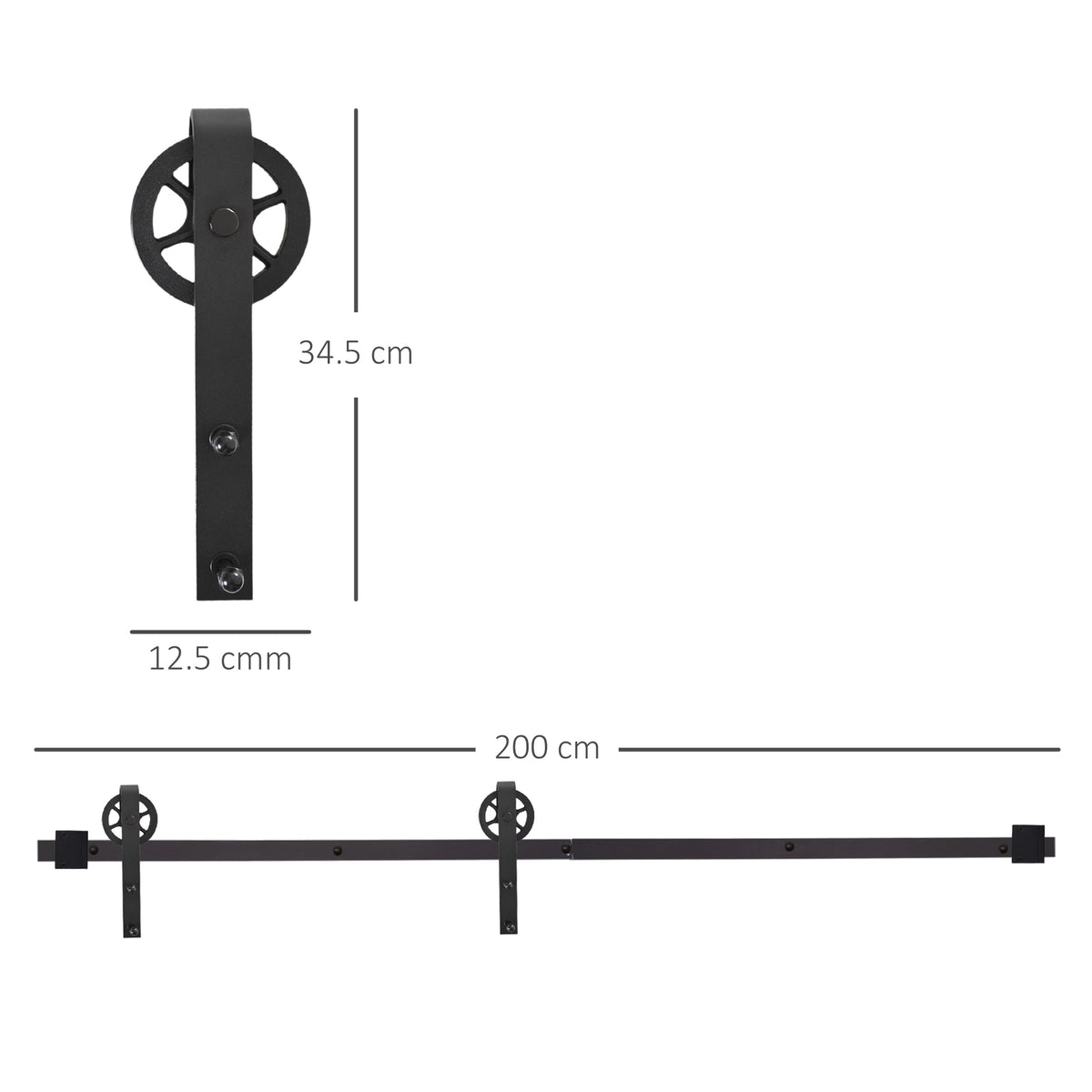 200cm Binario per Porta Scorrevole Kit ,Spessore 34-40mm per Installazione Porta Muro Completo Accessori per Porte Scorrevole Singole, Acciaio Nero