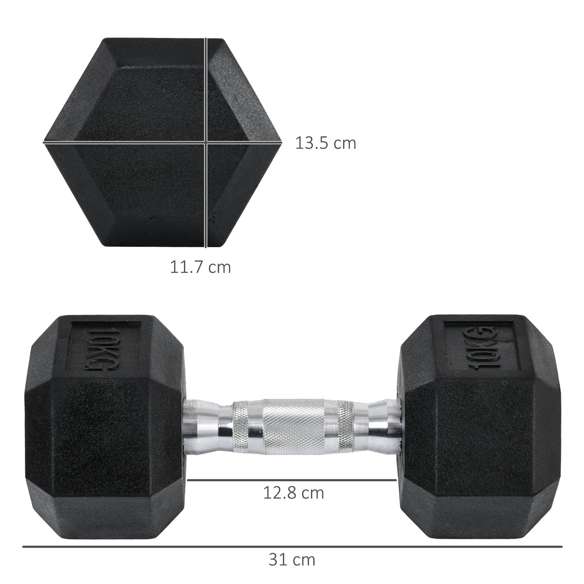 Set 2 Manubri Esagonali da 10kg in Metallo e Gomma per Workout in Palestra, Casa e Ufficio, Nero