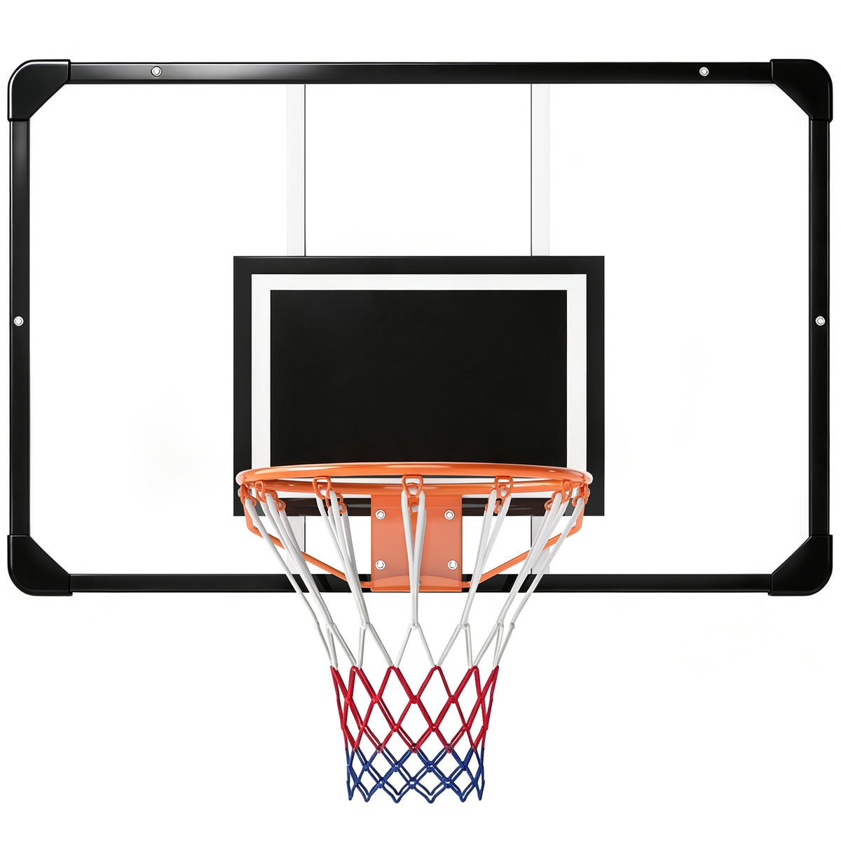 Canestro Basket Esterno a Parete 113x73 cm, Cerchio 45 cm e Rete, Nero
