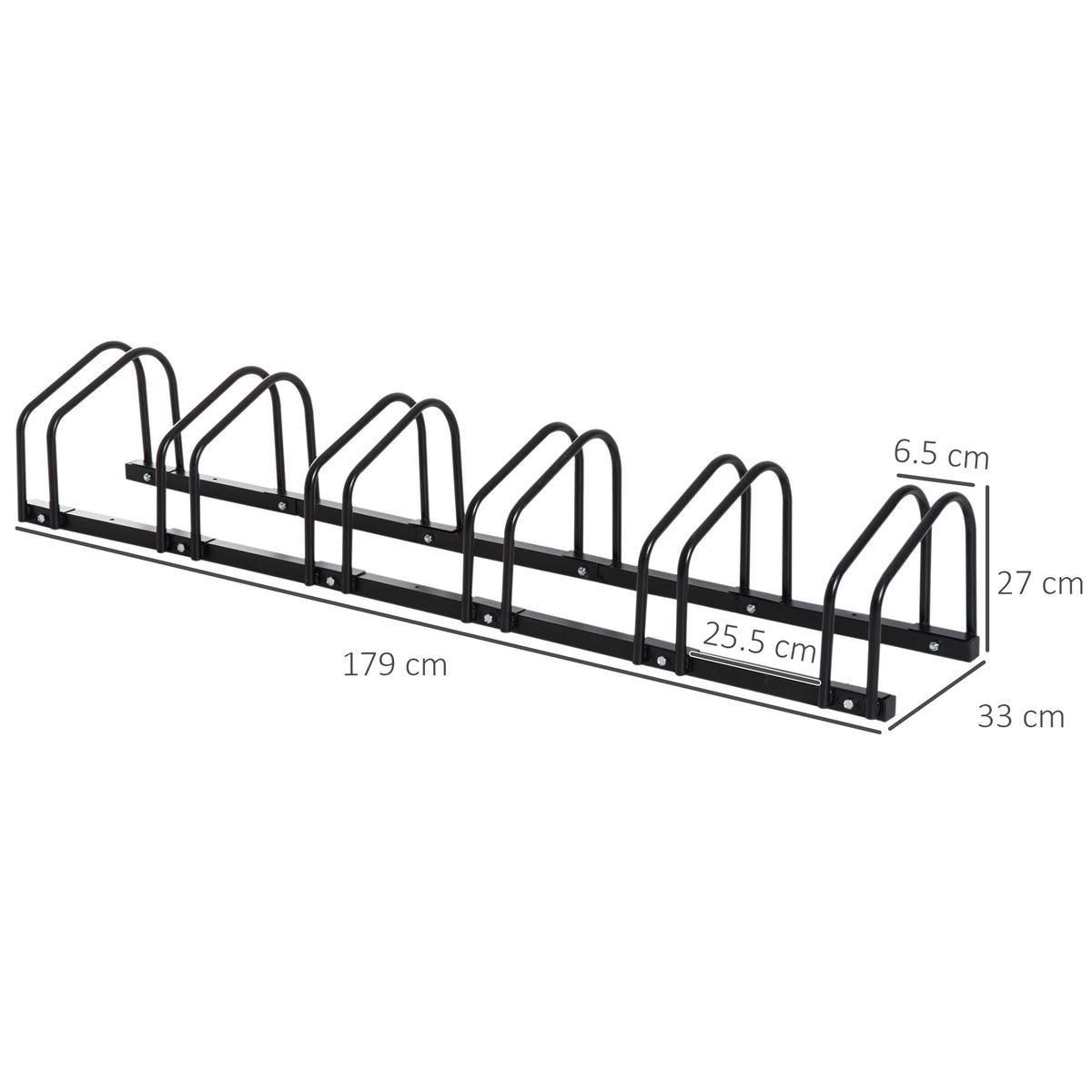 Rastrelliera Portabiciclette Parcheggio per 6 Biciclette in Acciaio, 179x33x27 cm, Nero