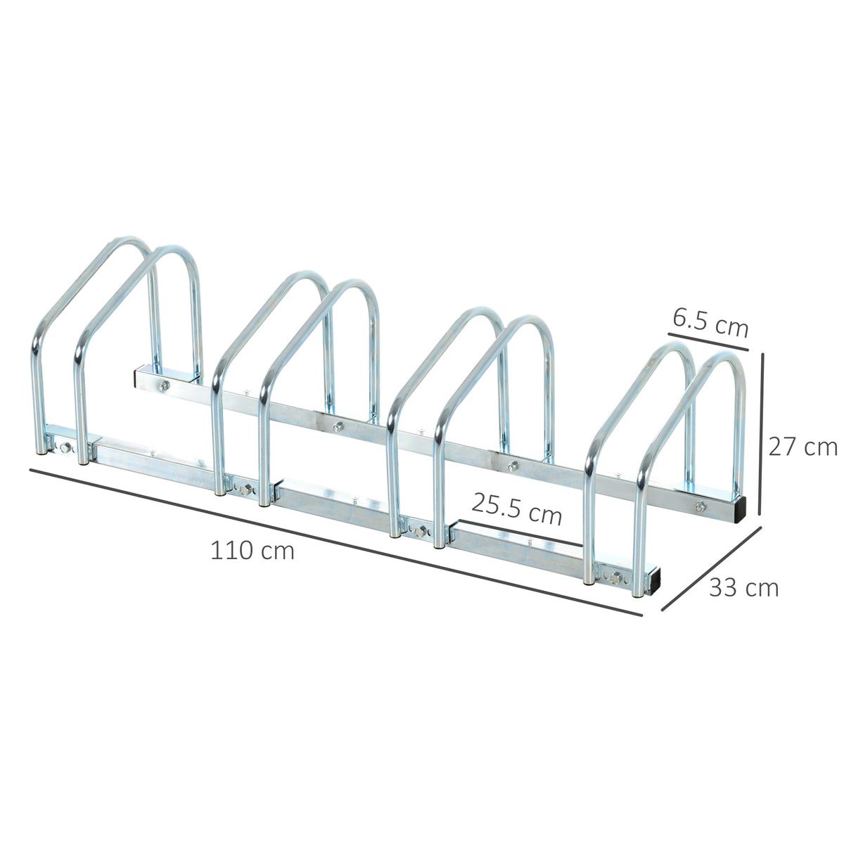 Rastrelliera Portabiciclette Parcheggio per 4 Biciclette in Acciaio, 110x33x27 cm, Argento