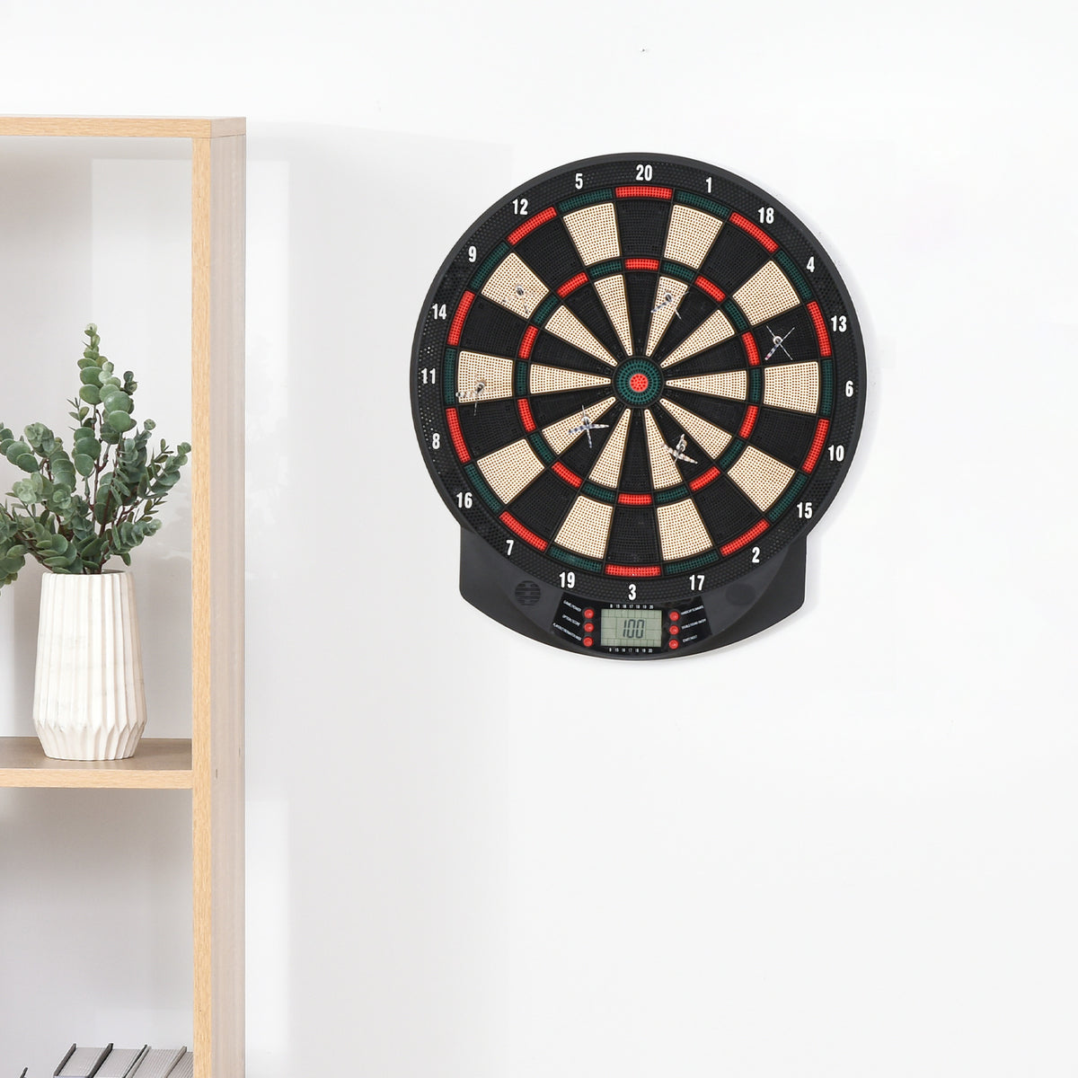 Bersaglio a freccette elettronico in PP con 6 Freccette e Tabellone segna Punti, 44x39.5x 2.2cm, Nero
