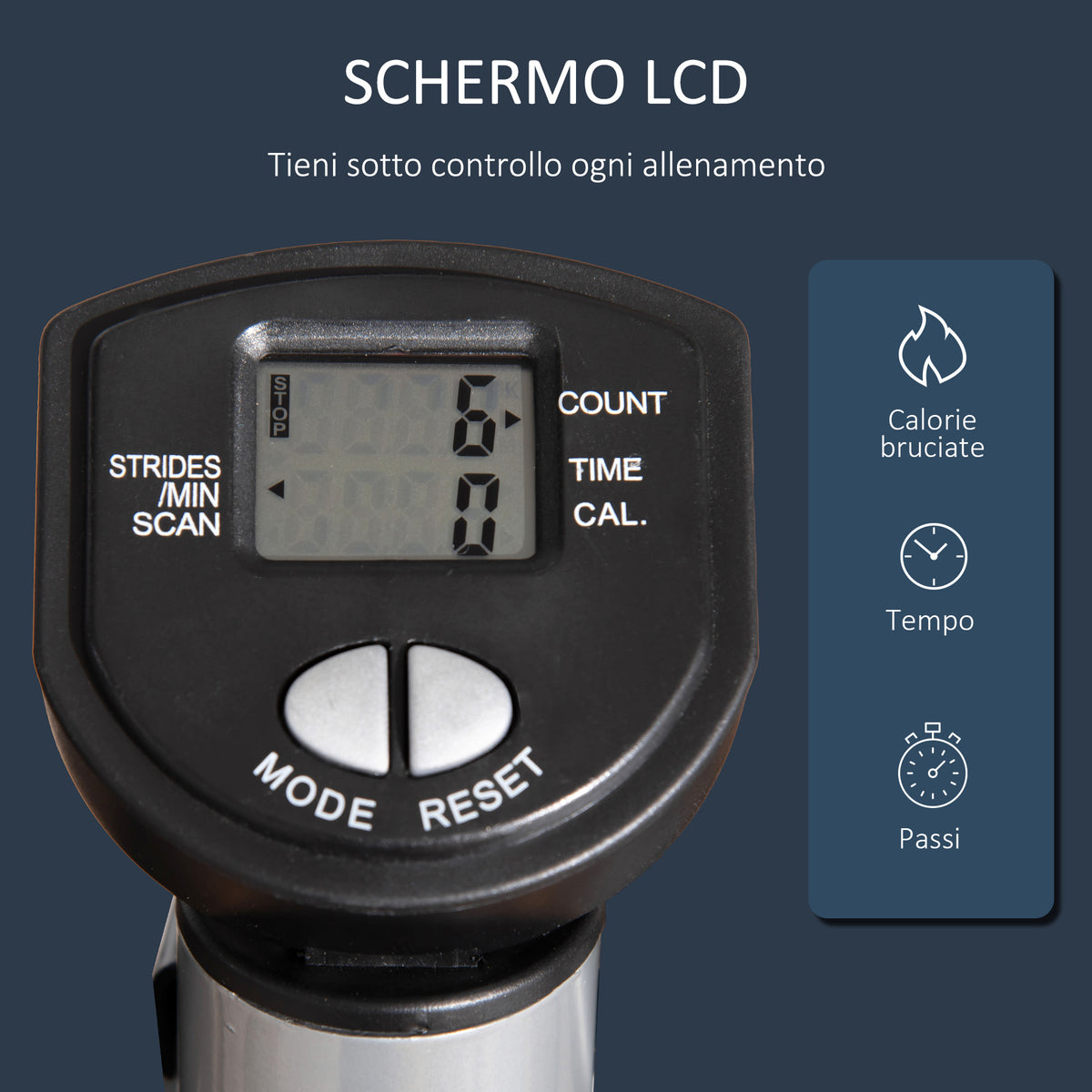 Stepper con Manubrio Regolabile, Monitor LCD ed Elastici, 55x53x118-128cm, Nero