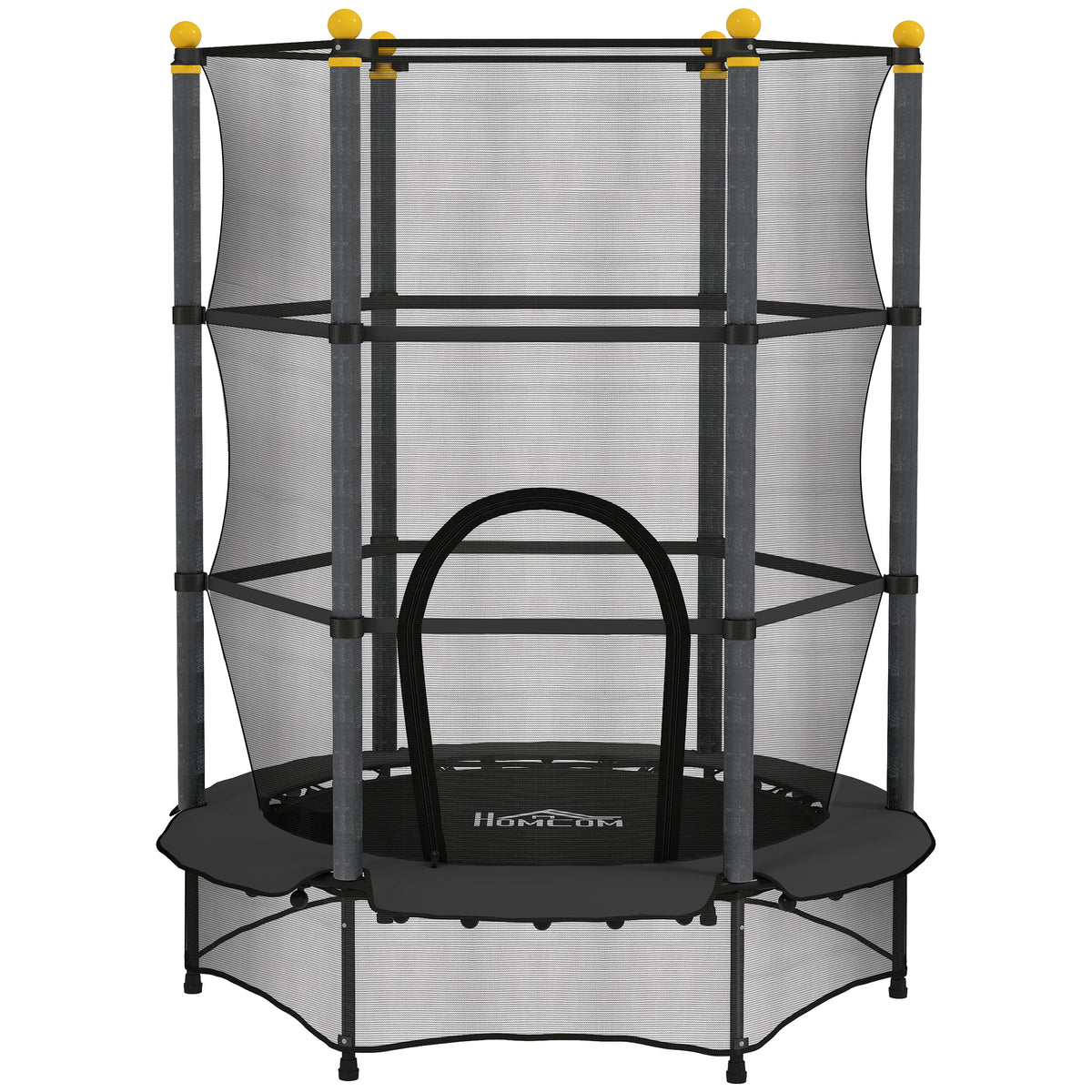 Tappeto Elastico per Bambini con Rete di Sicurezza e Pali Imbottiti Età 3-10 Anni, 140 x 190 cm, Nero