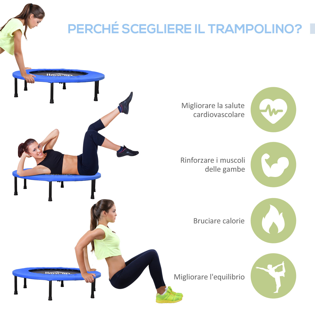 Trampolino Elastico per Allenamento con 30 Molle, in Acciaio, Plastica e PP, 91x22.5 cm, Nero e Blu