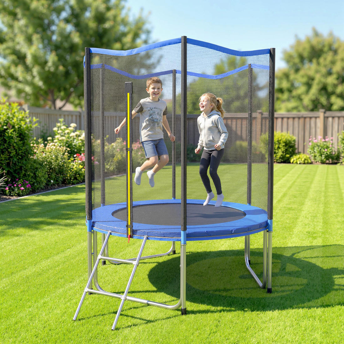 Trampolino da Giardino, 183 cm con Rete di Protezione e Scala