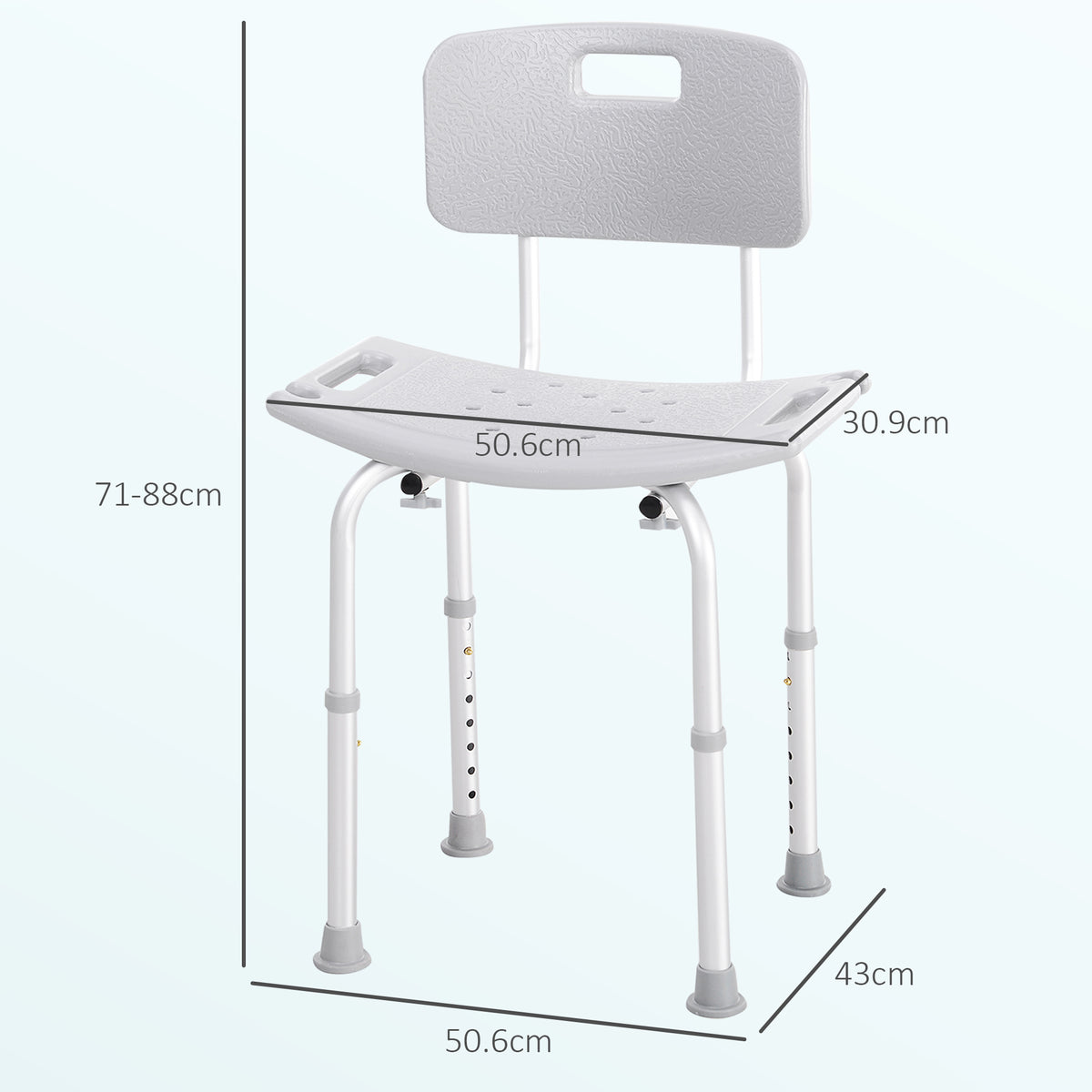 Sedia da Doccia per Bagno in Alluminio e Plastica Altezza Regolabile 8 Livelli 71-88cm Piedini Antiscivolo