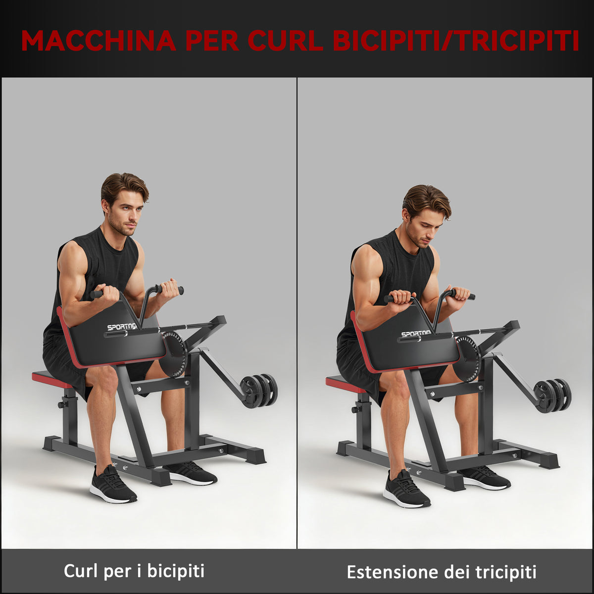 Panca per Curl Bicipiti con Seduta e Appoggio per Gomiti Regolabili, Supporto per Pesi, Nero