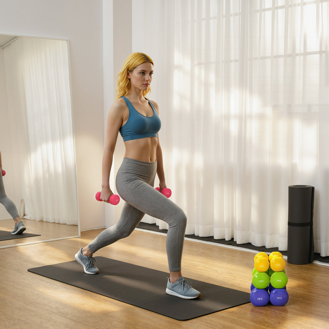 Set 4 Manubri Multiusi Esagonali da 20 kg Totali in Acciaio e PU da 1 a 4kg, Multicolore