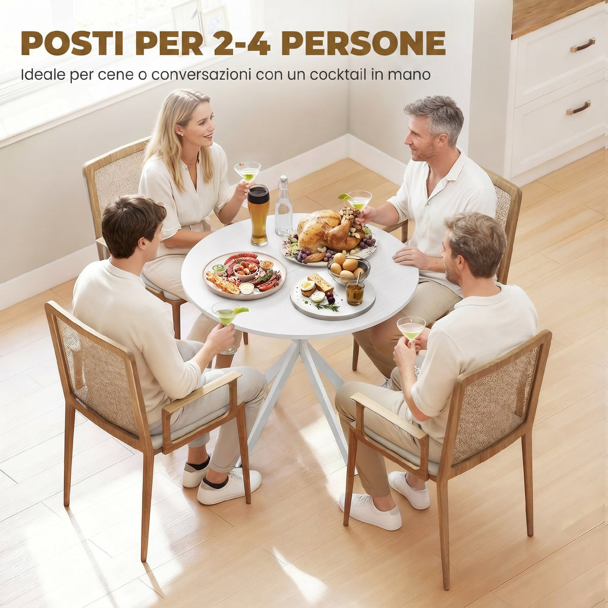 Tavolo da Pranzo Rotondo Stile Industriale con Gambe a Croce in Acciaio, 80x75 cm, Bianco