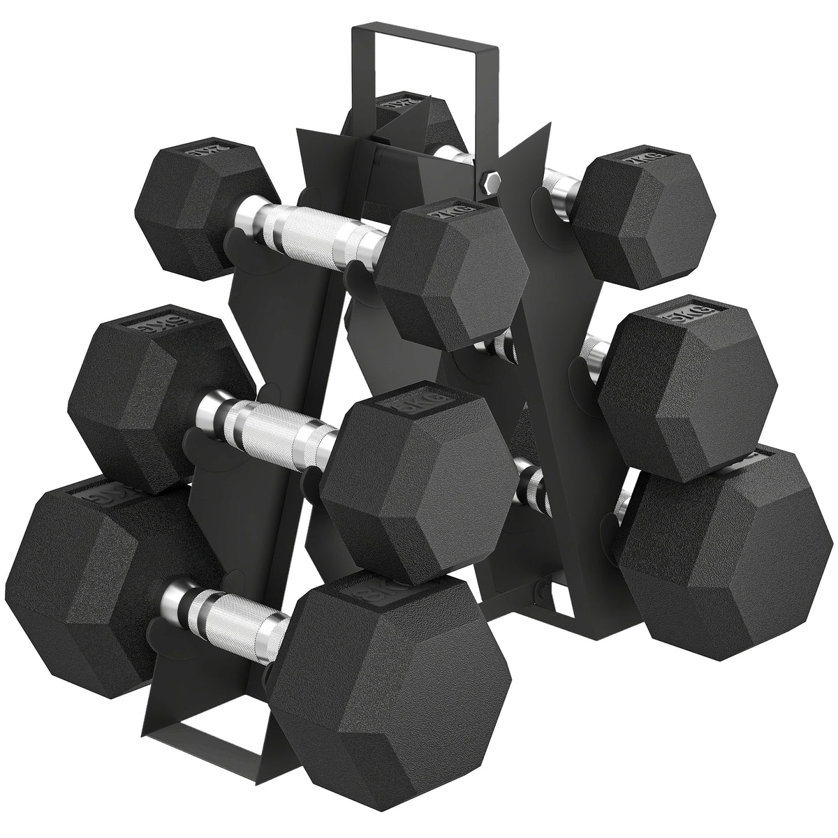 Set di Manubri Palestra con Supporto in Metallo e Impugnatura Antiscivolo, 2x2kg, 2x5kg, 2x8kg, Nero
