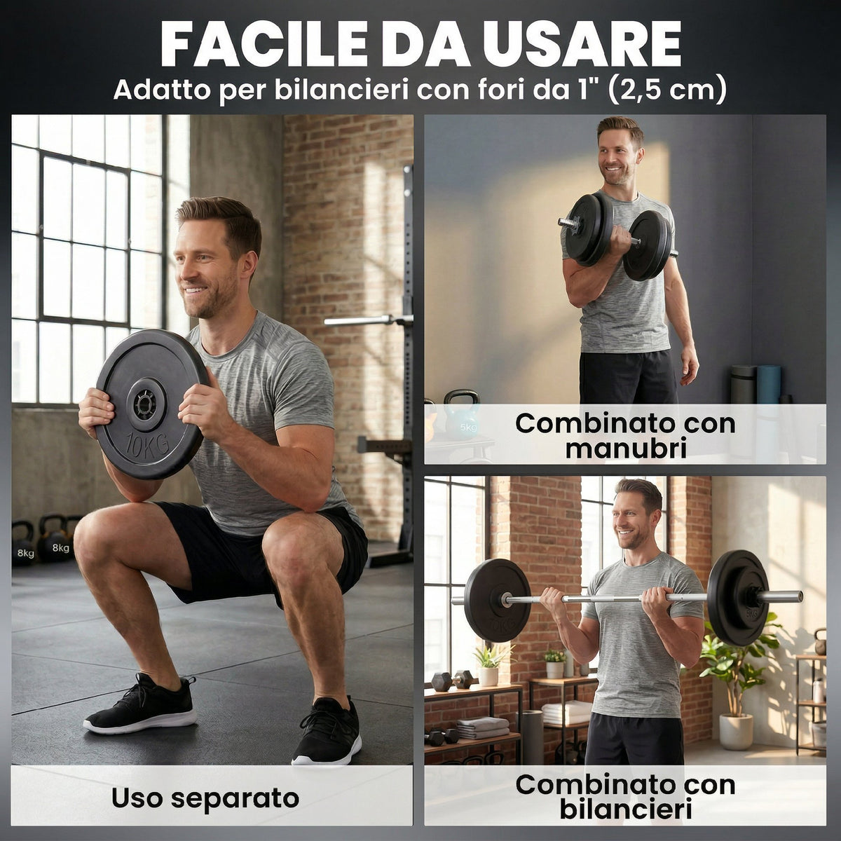 Set di 4 Dischi Pesi, Set Dischi Palestra per Allenamento, Nero