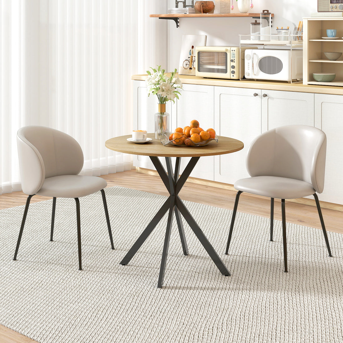 Tavolo da Pranzo Rotondo Stile Industriale con Gambe a Croce in Acciaio, 80x75 cm, Colore Quercia
