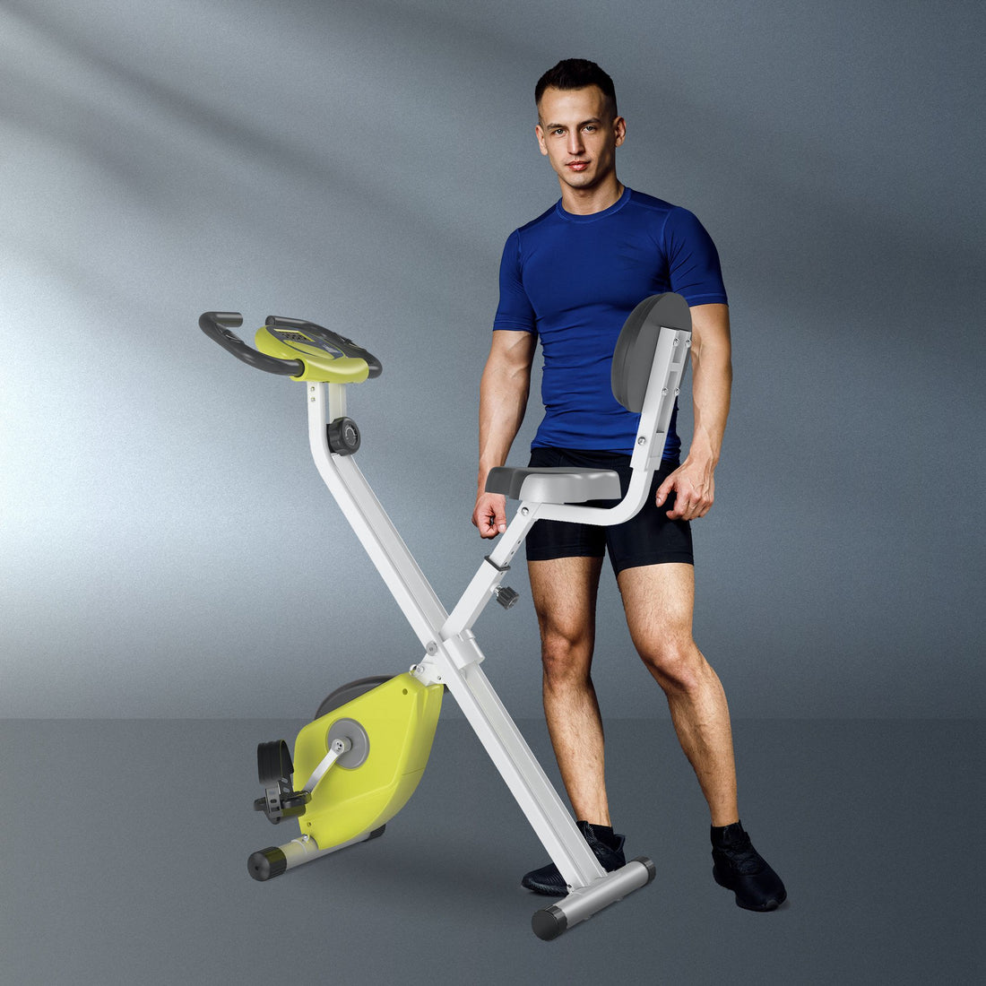 Cyclette Pieghevole da Fitness in Acciaio, Cyclette Magnetica Pieghevole da Casa con Altezza Regolabile, Resistenza Magnetica a 8 Livelli, Schermo LCD, 43x97x109cm, Giallo