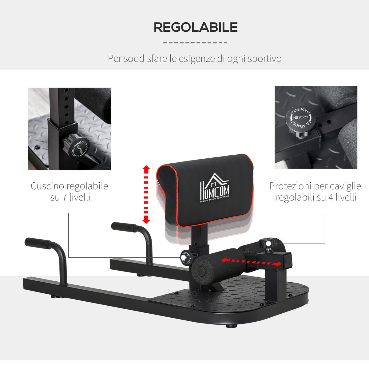 Macchina Squat 3 in 1, Macchina per Deep Sissy Squat Sit Up Push Up Regolabile Acciaio, Multifunzione, per Fitness, Allenamento, Leg Press, Addominali e Flessioni, Nero