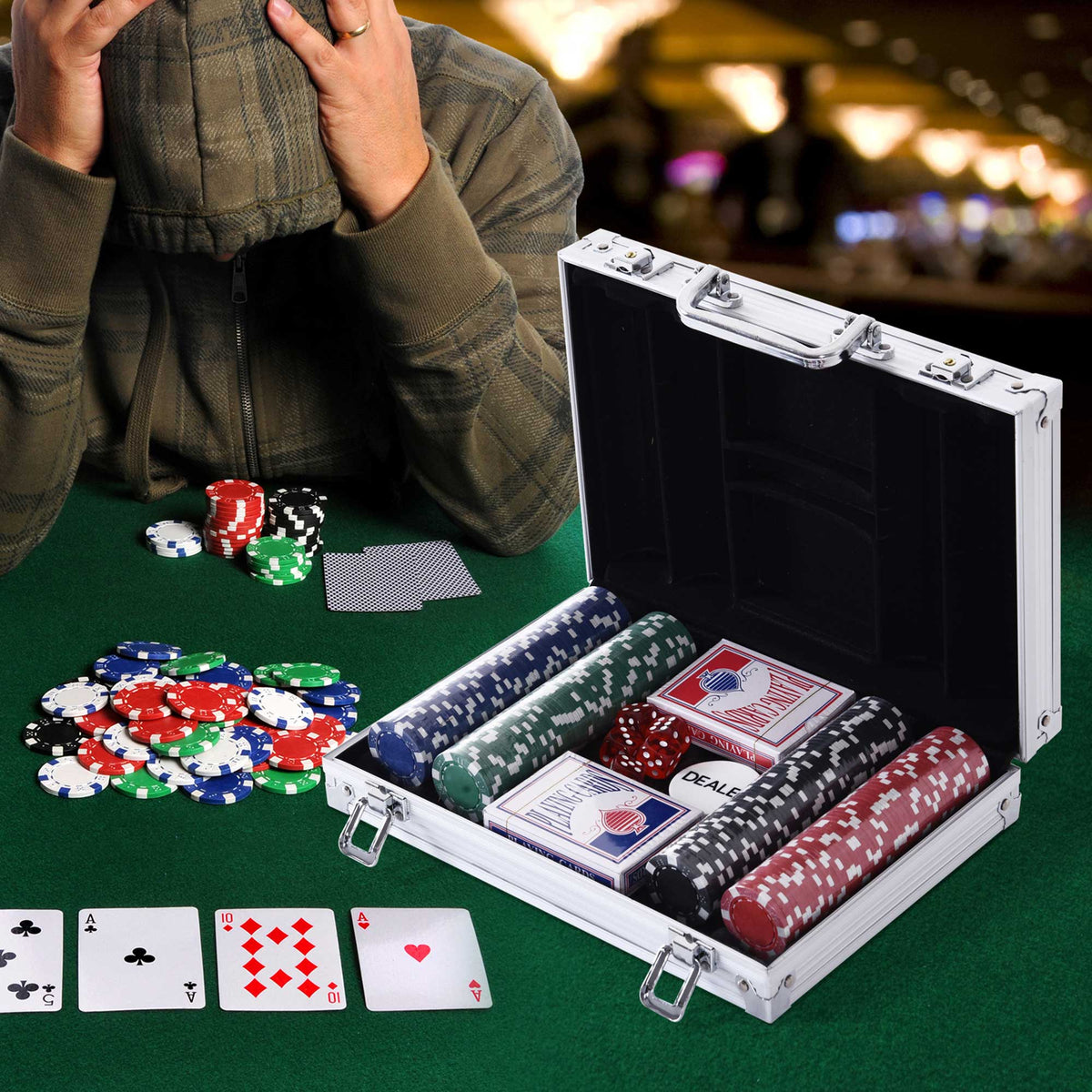 Valigetta Poker Professionale in Alluminio, Set Poker con 200 Fiches e 2 Mazzi per Texas hold&