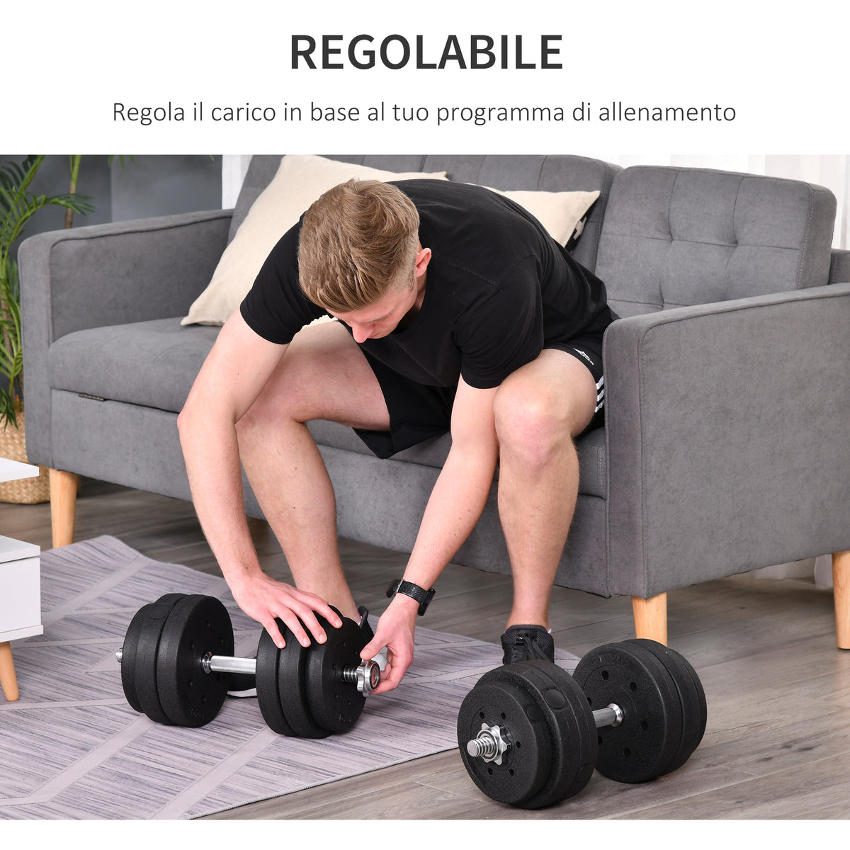 Set Manubri Palestra 30kg (8x2.5 kg, 4x1.5 kg), Pesi Palestra con 12 Dischi e 2 Manubri da 2 kg per Allenamento a Casa, Nero