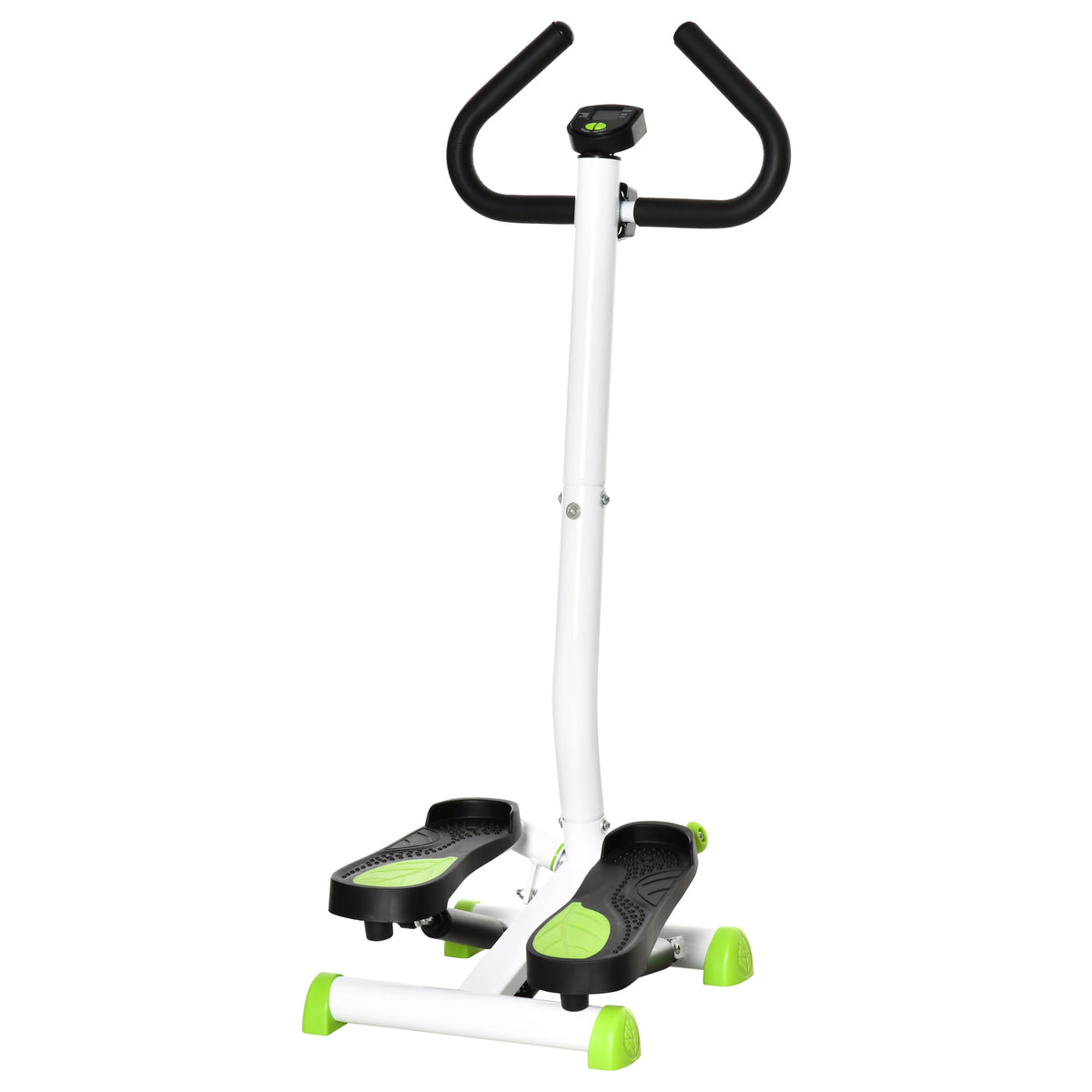Stepper con Manubrio, Pedali Antiscivolo e Monitor LCD, in Acciaio e ABS, 55x44x108 cm, Bianco Nero e Verde