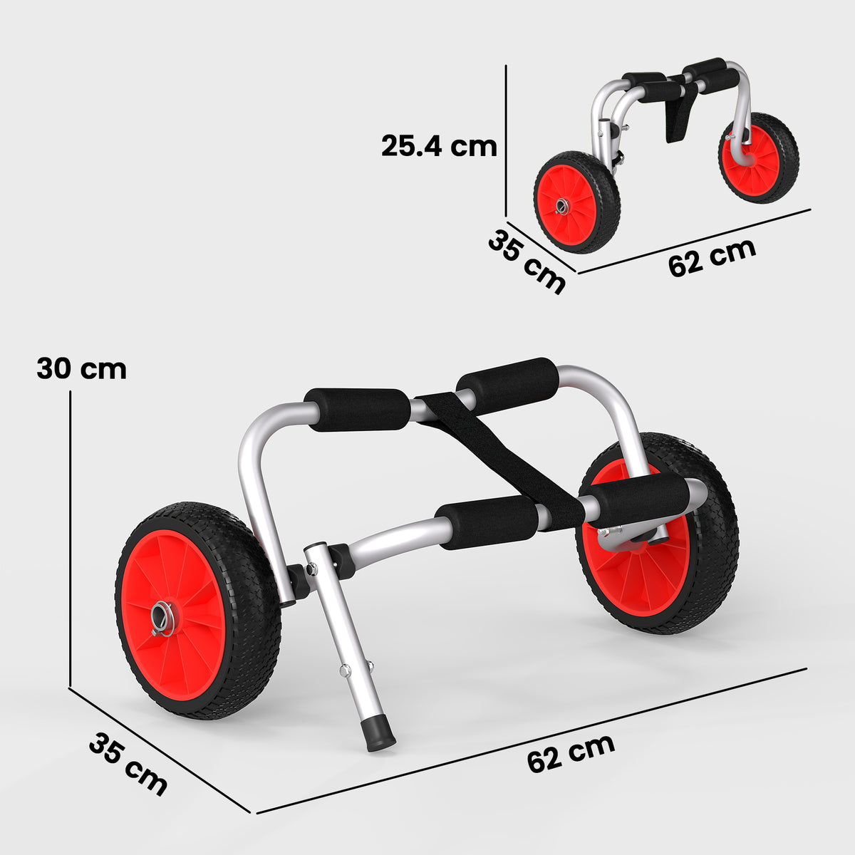Carrello per Kayak Pieghevole Pneumatici 25cm Adatto a Tutte Superfici