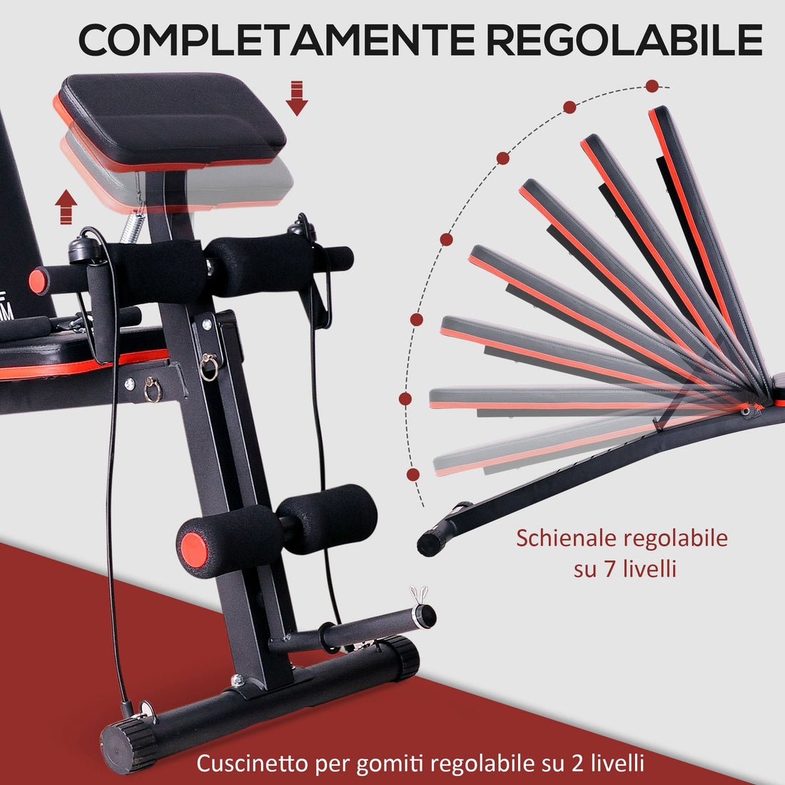 Panca Multifunzione Regolabile per Addominali, Panca Pesi Palestra per Allenamento Braccia e Gambe 54x160x106cm, Nero e Rosso