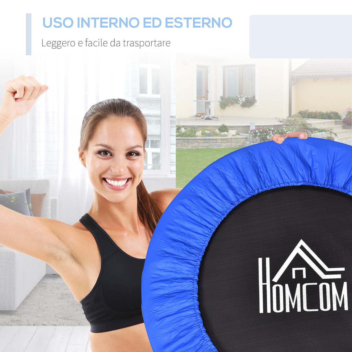 Trampolino Elastico per Allenamento con 30 Molle, in Acciaio, Plastica e PP, 91x22.5 cm, Nero e Blu