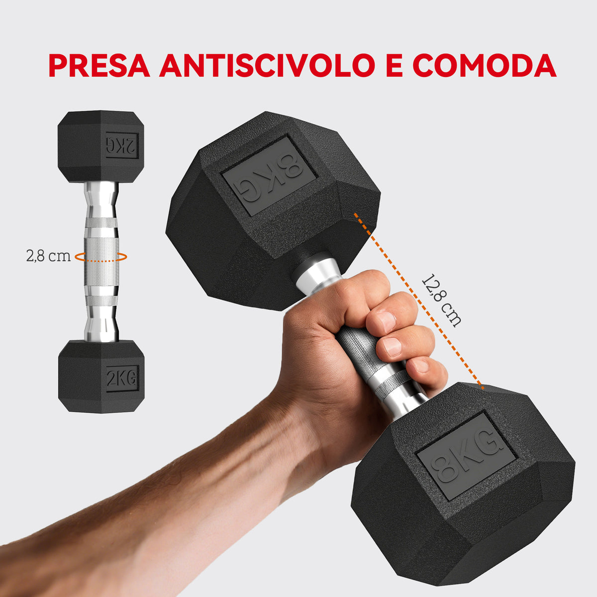 Set di Manubri Palestra con Supporto in Metallo e Impugnatura Antiscivolo, 2x2kg, 2x5kg, 2x8kg, Nero