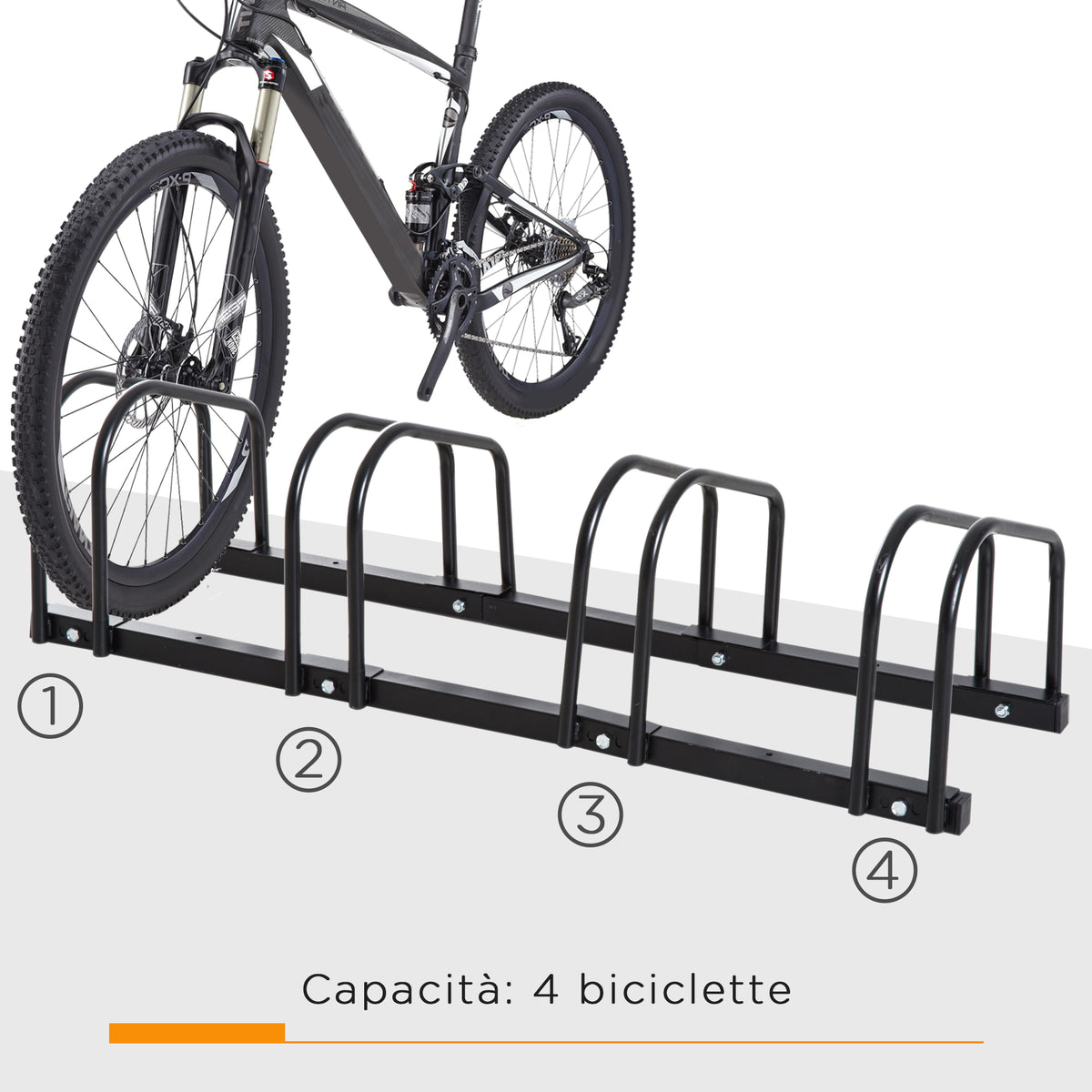 Rastrelliera Portabiciclette Parcheggio per 4 Biciclette in Acciaio, 110x33x27 cm, Nero