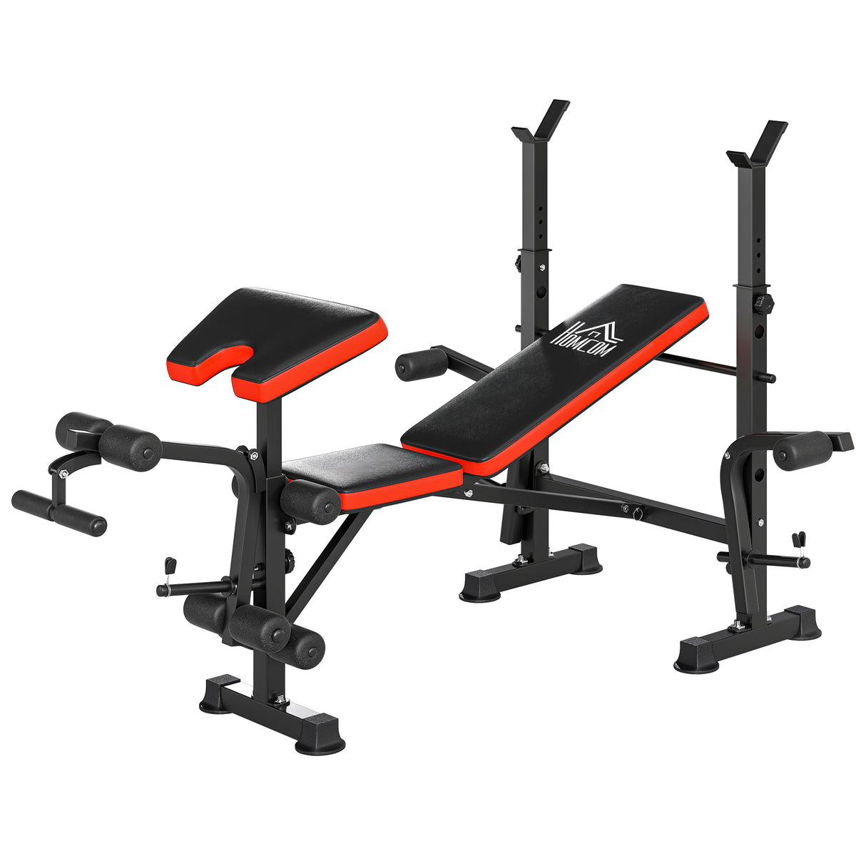 Panca Multifunzione Regolabile con Supporto per Bilanciere, in Acciaio e Plastica, 175x139x127 cm, Rosso e Nero
