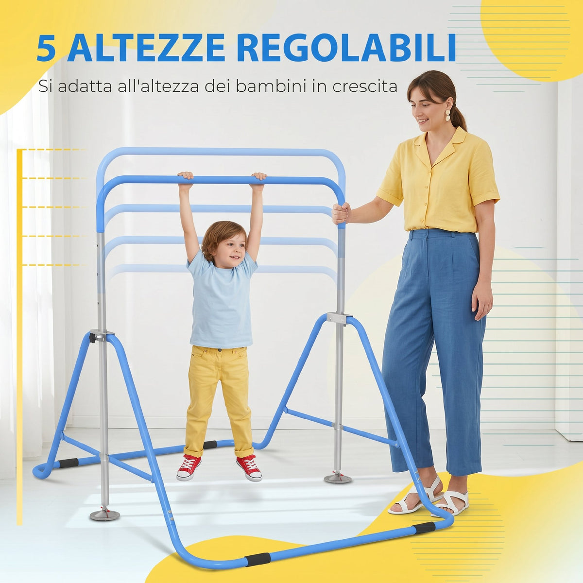 Sbarra Ginnastica Artistica per Bambini 3+ Anni con Altezza Regolabile su 5 Livelli, in Acciaio, Blu