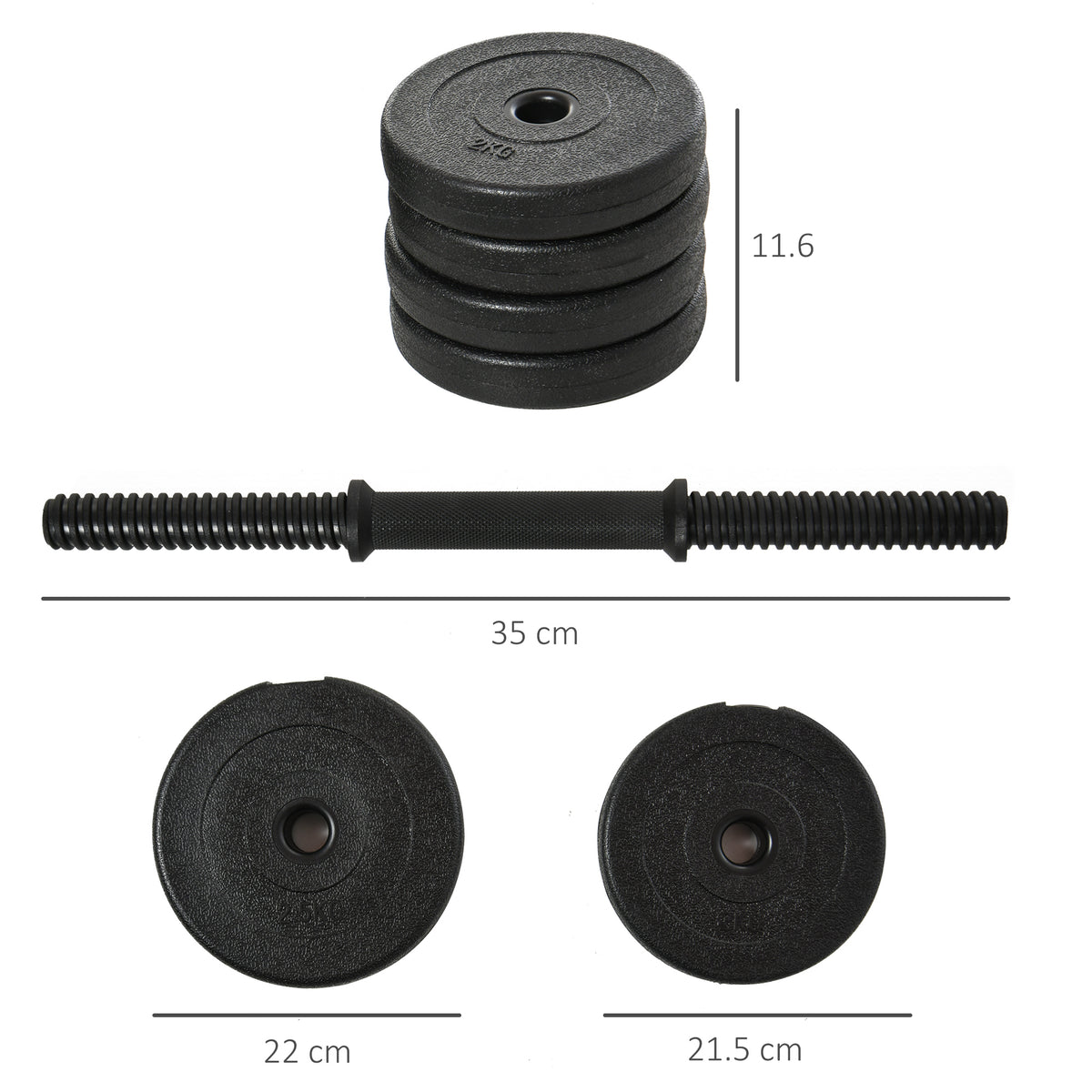 Set Manubri Palestra 20kg (4x2.5kg, 4x2kg) con 8 Dischi da 2kg, 2.5kg, 25mm, per Allenamento a Casa