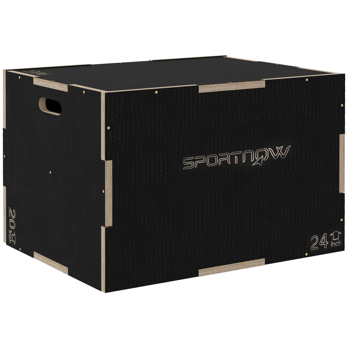 Box Jump Pliometrico a 3 Altezze in Legno Antiscivolo, 76-61-51cm, Nero
