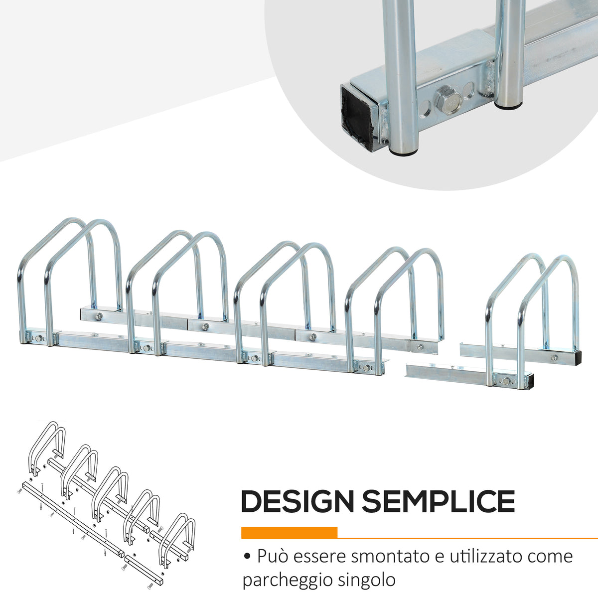 Rastrelliera Portabiciclette Parcheggio per 5 Biciclette in Acciaio, 1453327 cm, Argento