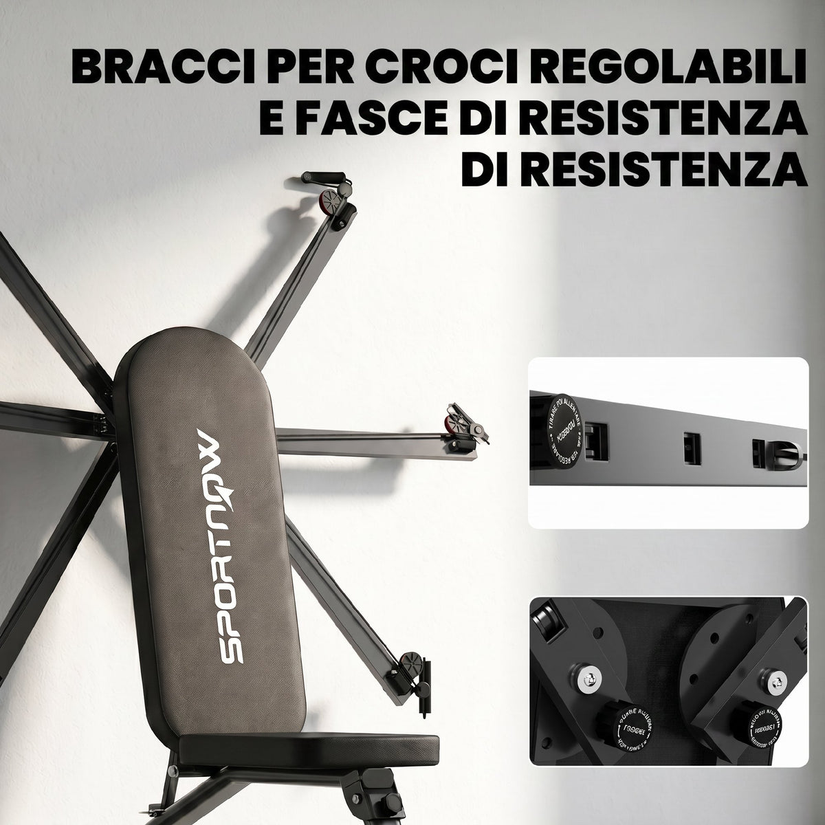 Panca Regolabile con Bande di Resistenza, Pieghevole Inclinata/Declinata/Piana