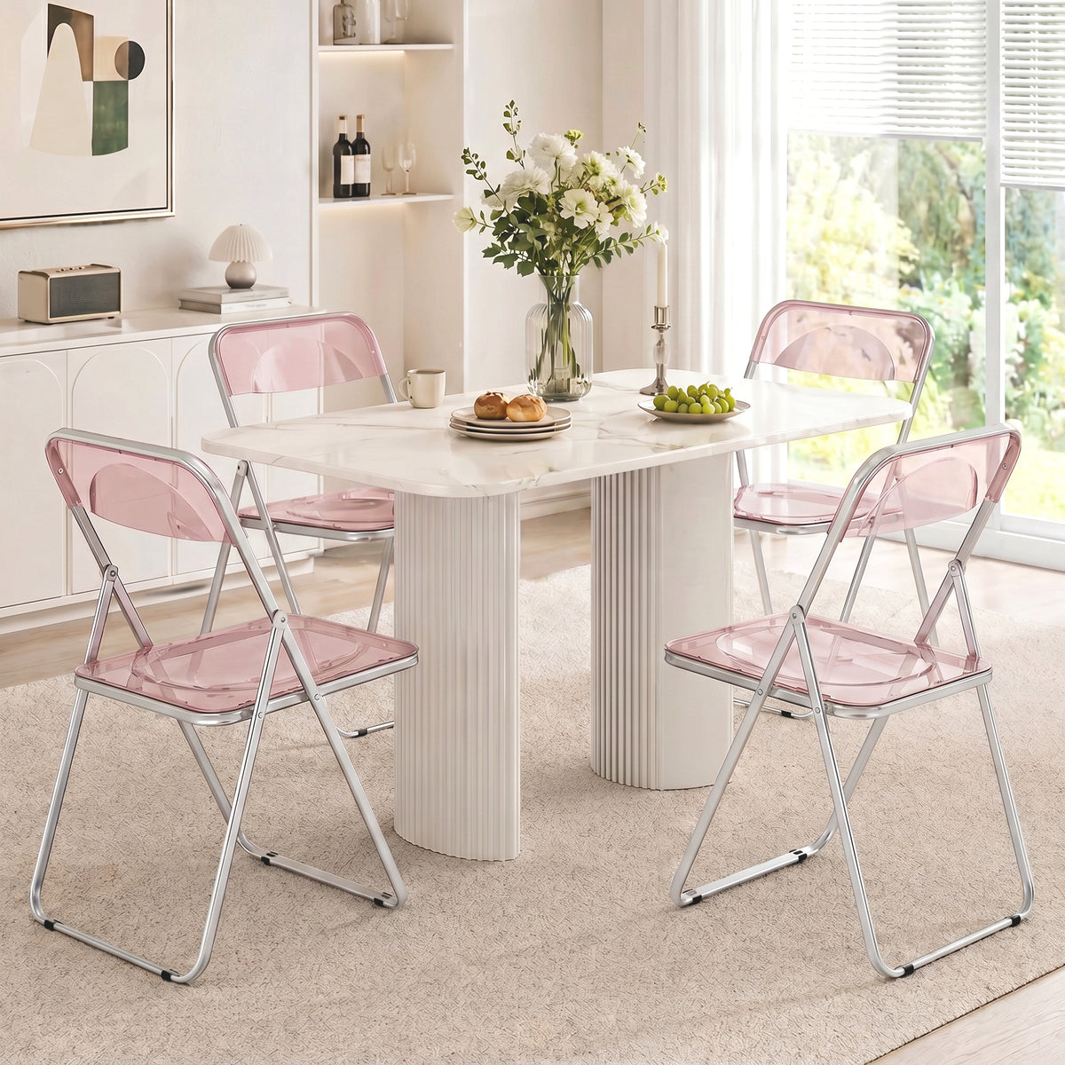 Set da 4 Sedie Pieghevoli in Acrilico Trasparenti, Rosa