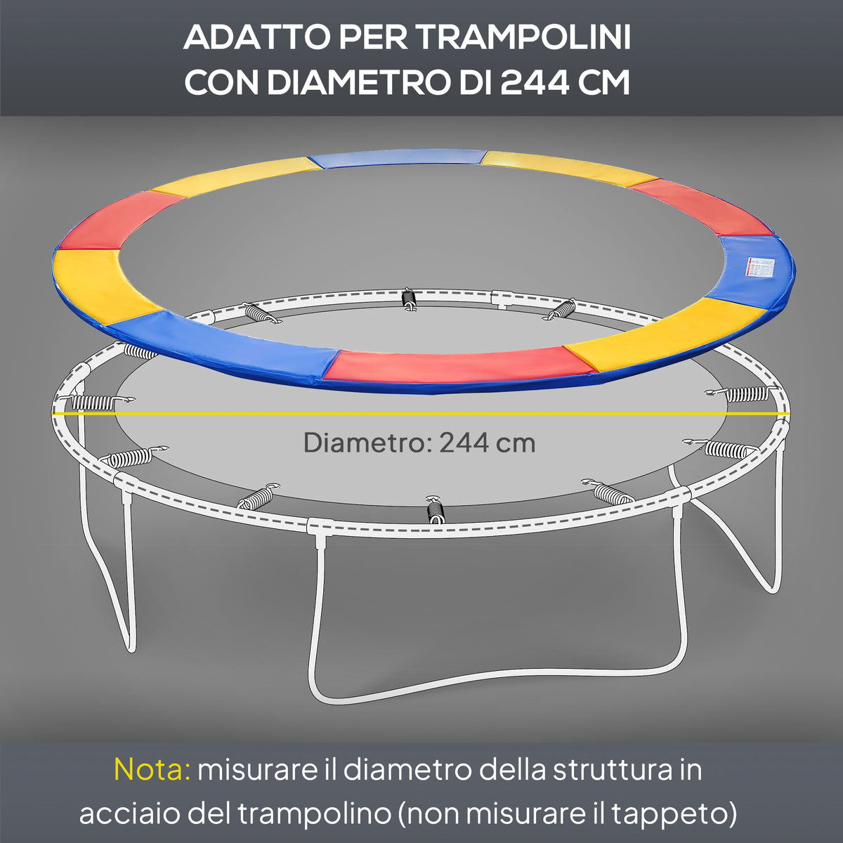 Copertura Imbottita Bordo Trampolino, Protezione per Tappeto Elastico Giaridno in Plastica, 244cm, Multicolore