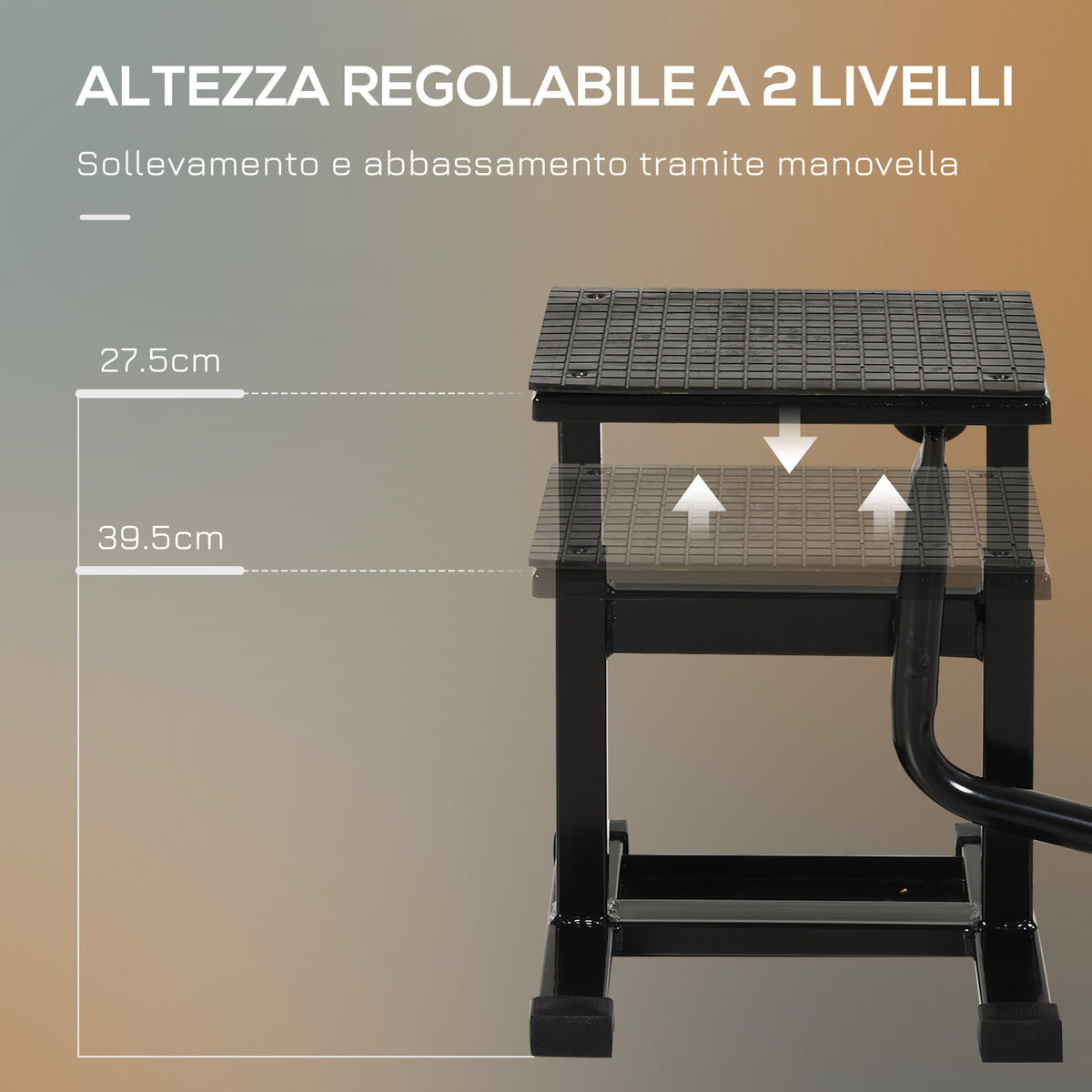 Cavalletto Alzamoto in Acciaio max 150kg con Superficie in Gomma e Manovella, 48x34x43 cm, Nero