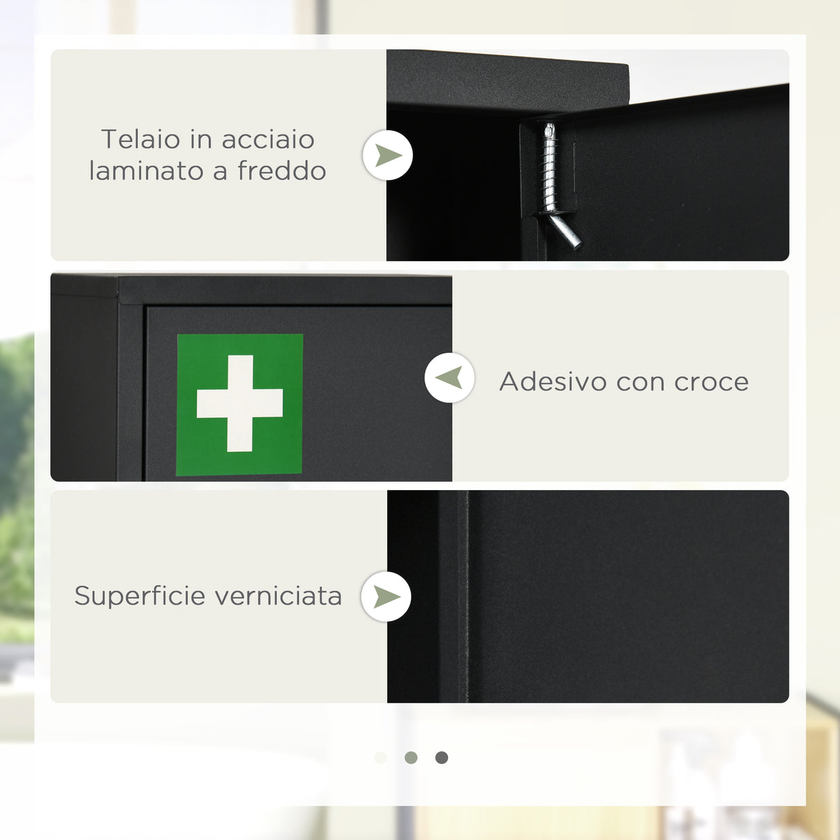 Armadietto Medicinali con 3 Mensole e Blocco con Chiavi in Acciaio, 30x14x46cm, Nero