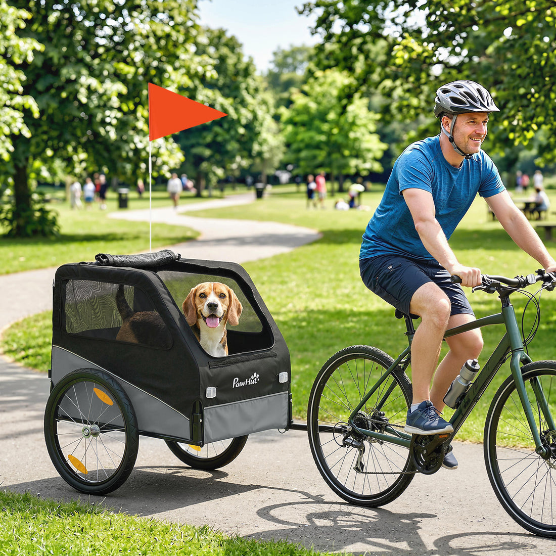 Rimorchio Bici per Cani Taglia Media Pieghevole in Metallo e 600D Oxford Copertura Sfoderabile, Grigio