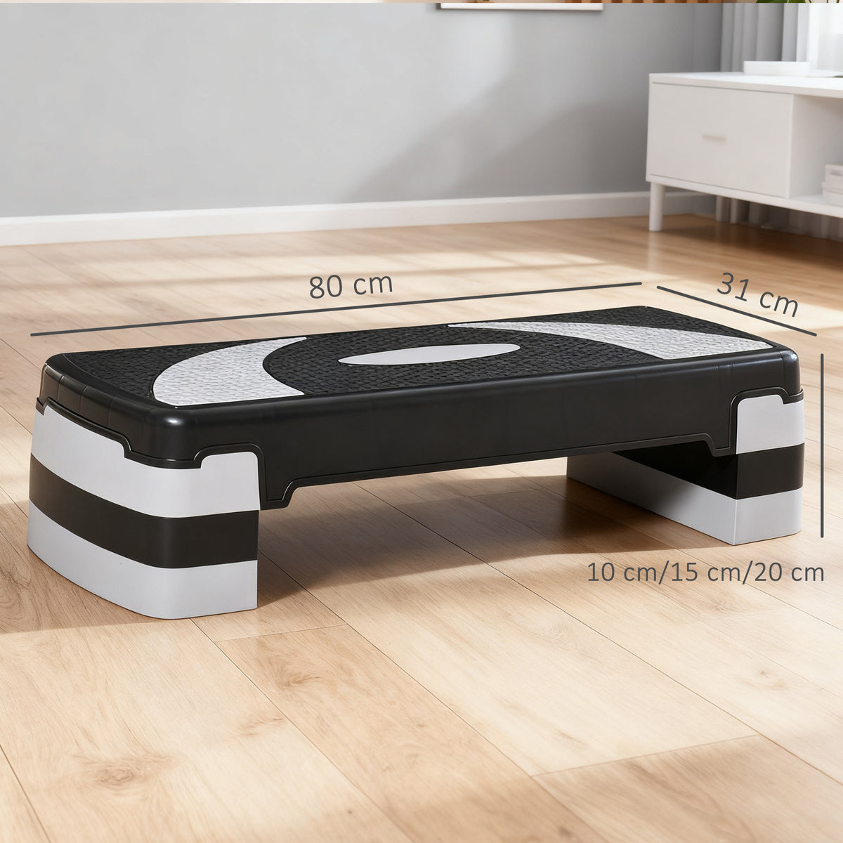 Stepper da Aerobica Regolabile in Altezza 10-15-20 cm Antiscivolo, Nero e Grigio