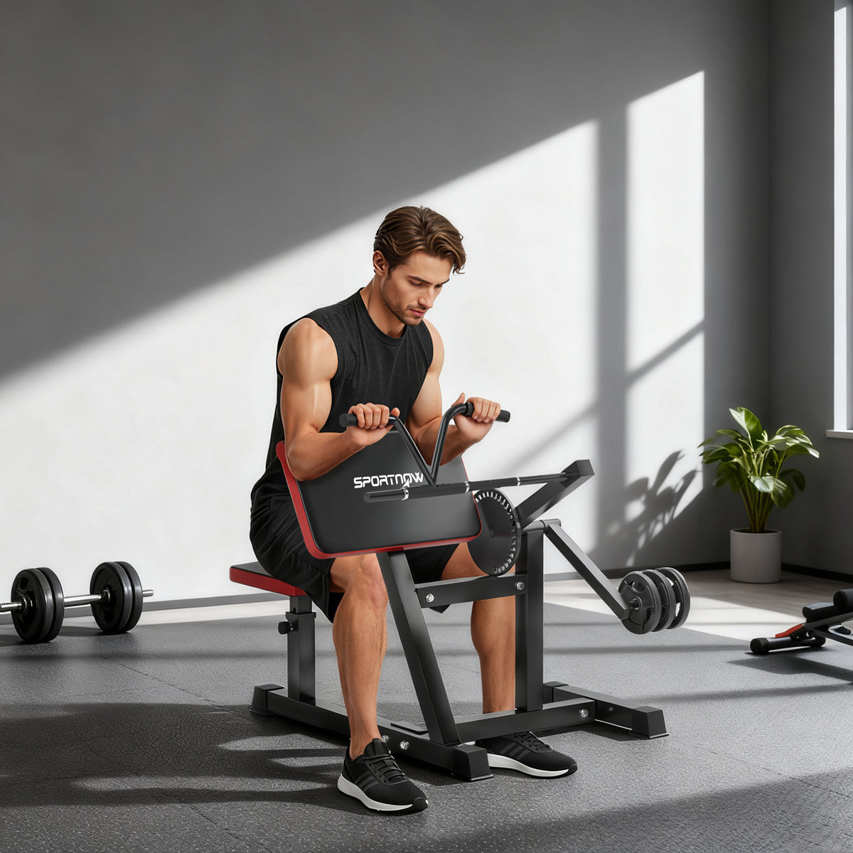 Panca per Curl Bicipiti con Seduta e Appoggio per Gomiti Regolabili, Supporto per Pesi, Nero