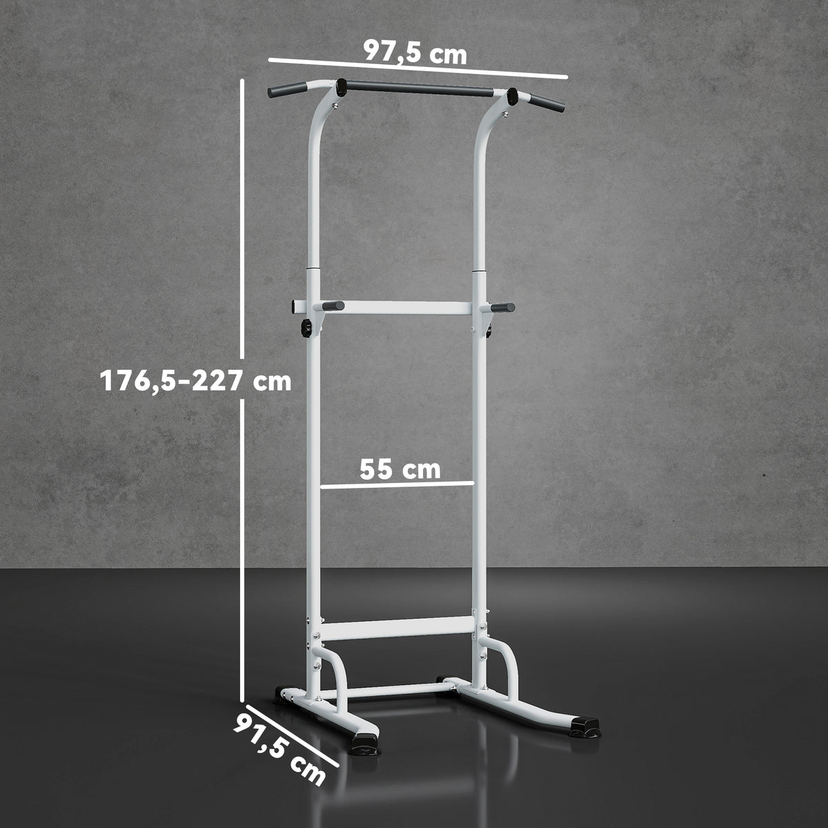 Stazione Fitness con Barre per Dip e Trazioni, Altezza Regolabile 176.5-227 cm e Capacità 120 kg, Bianco