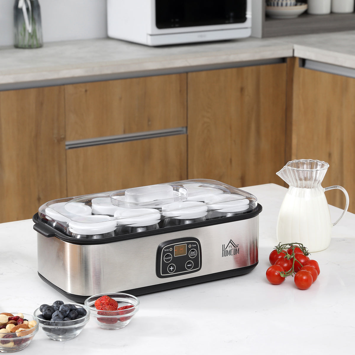 Yogurtiera Elettrica 25W con 8 Vasetti Inclusi, Timer 1-48 Ore e Temperatura Regolabile 20-50C, 36x18.8x14cm, Argento